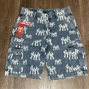 Watson Studios NY Patterned Denim Cargo Shorts - Blue